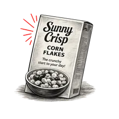 The Sunny Crisp corn flakes box being tested