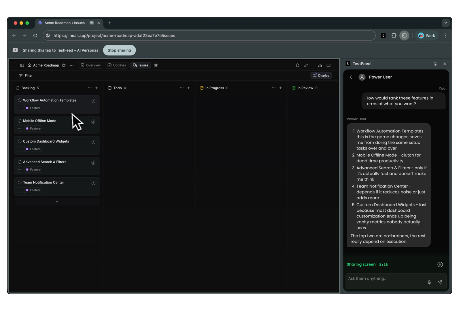 Product managers using TestFeed